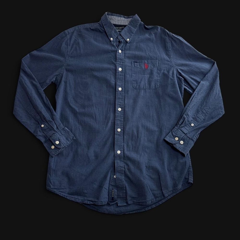 US Polo Assn Mens Navy Blue Long Sleeve Button Up Shirt Cotton Size M